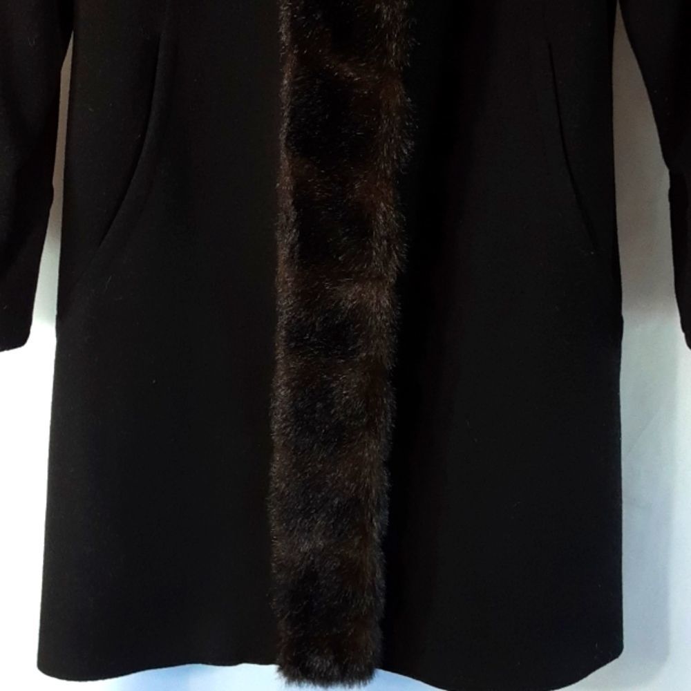 Albert Nipon Size Small Long Wool Coat Faux Fur T… - image 5
